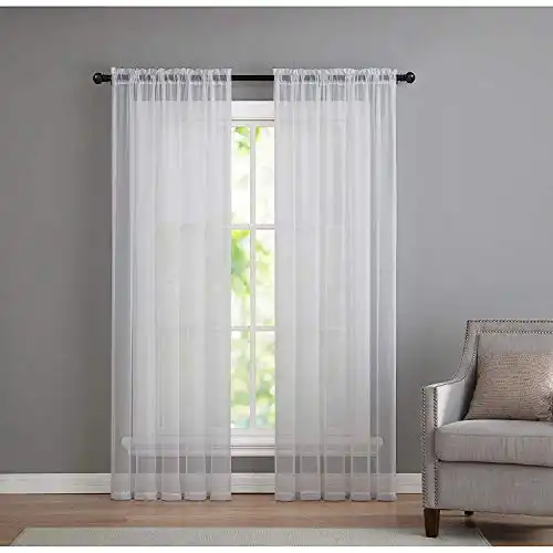 GoodGram 2 Pack: Basic Rod Pocket Sheer Voile Window Curtain Panels - Assorted Colors (White, 84 in. Long)