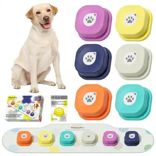 MEWOOFUN Dog Buttons for Communication Talking Dog Buttons Set Dog Training Speaking Buttons with Mat & Training Manual & Stickers (6 Packs)