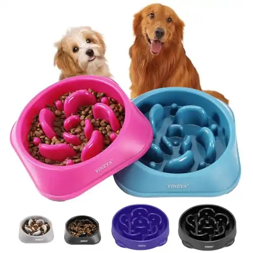 YINEYA 2Pcs Slow Feeder Dog Bowls Large Breed, Dog Slow Feeder Bowl, Dog Food Bowls Slow Feeder, Dog Bowl Slow Feeder, Dog Bowl That Slow Down Eating, Puzzle Dog Food Bowls, Slow Eating Dog Bowl