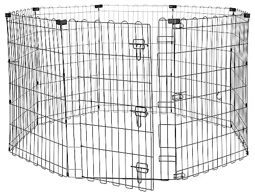 Amazon Basics Foldable Octagonal Metal Exercise Pet Play Pen for Dogs, Fence Pen, Single Door, 60 x 60 x 36 Inches, Medium - 36"H, Metal, Black